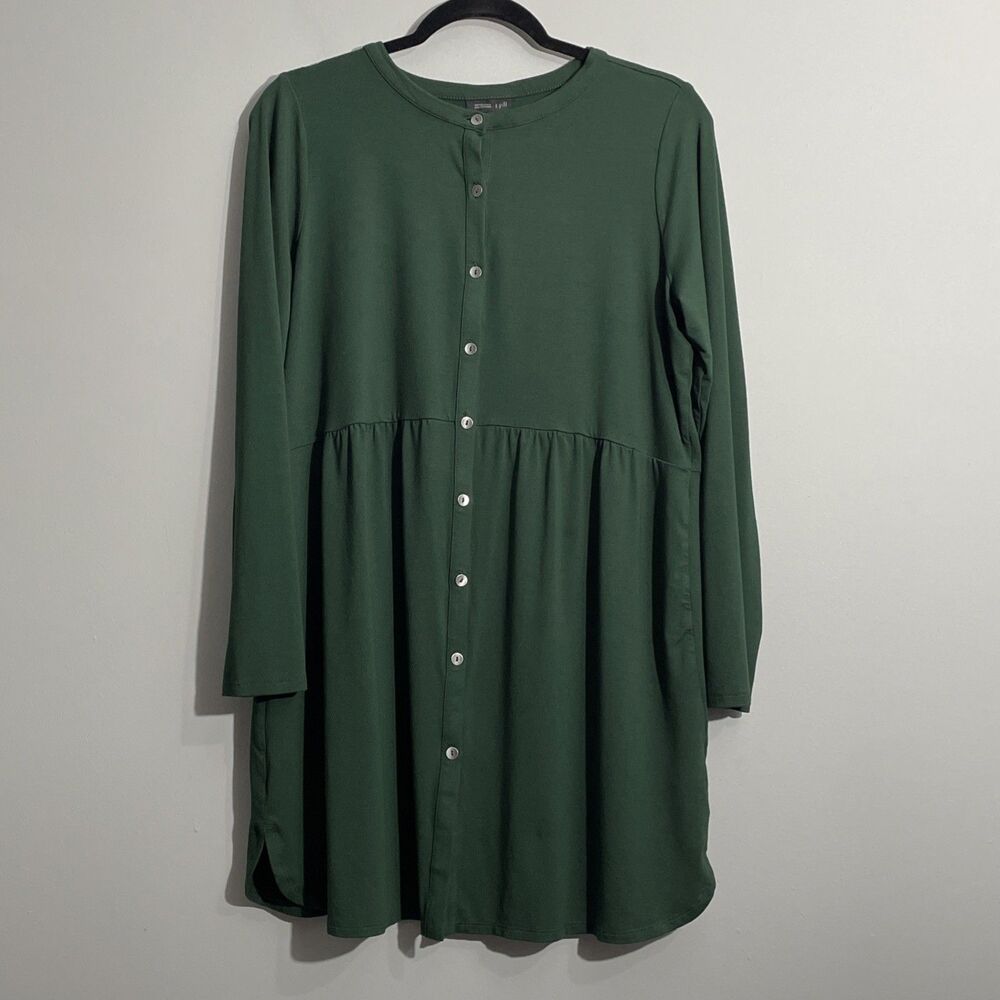 J.Jill Wearever Dress Womens Small Green Button Front Casual Work